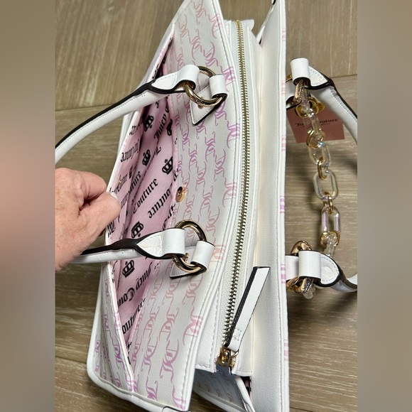 NWT Juicy Couture Bling Logo Tote Bag Pink White Chain Handle Purse HTF - Picture 10 of 14